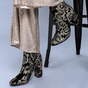 MIA Black Brocade Ankle Booties Block heel